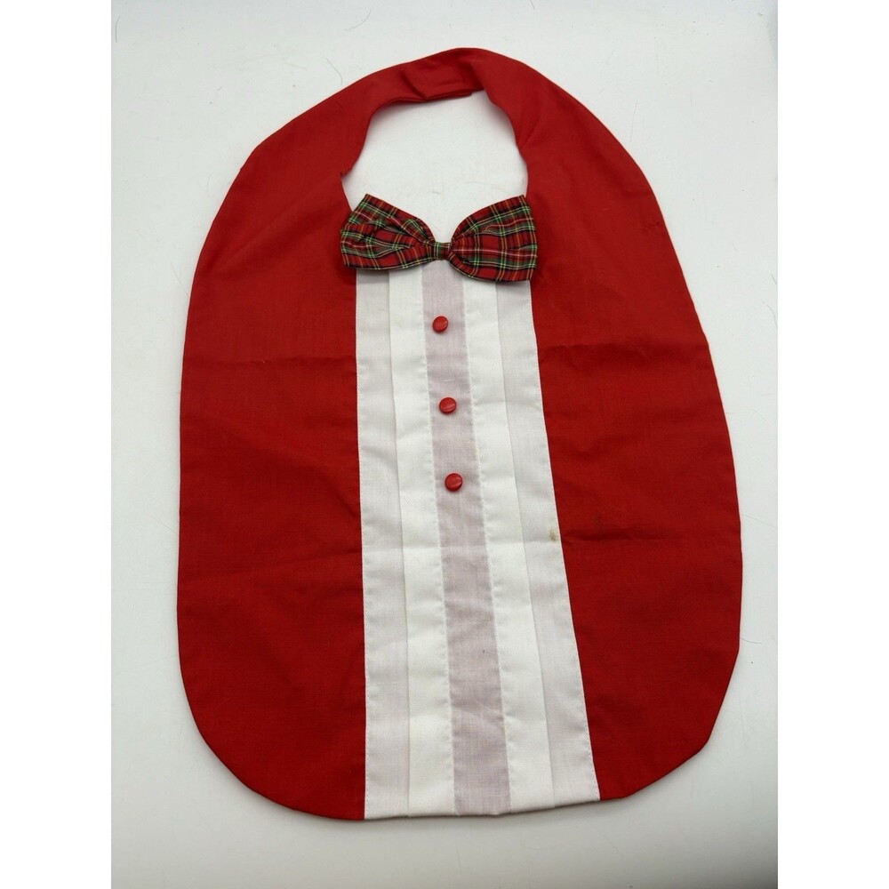 House of Hatten Red Tuxedo Bib Plaid Bow Tie Adult Size Christmas Holida